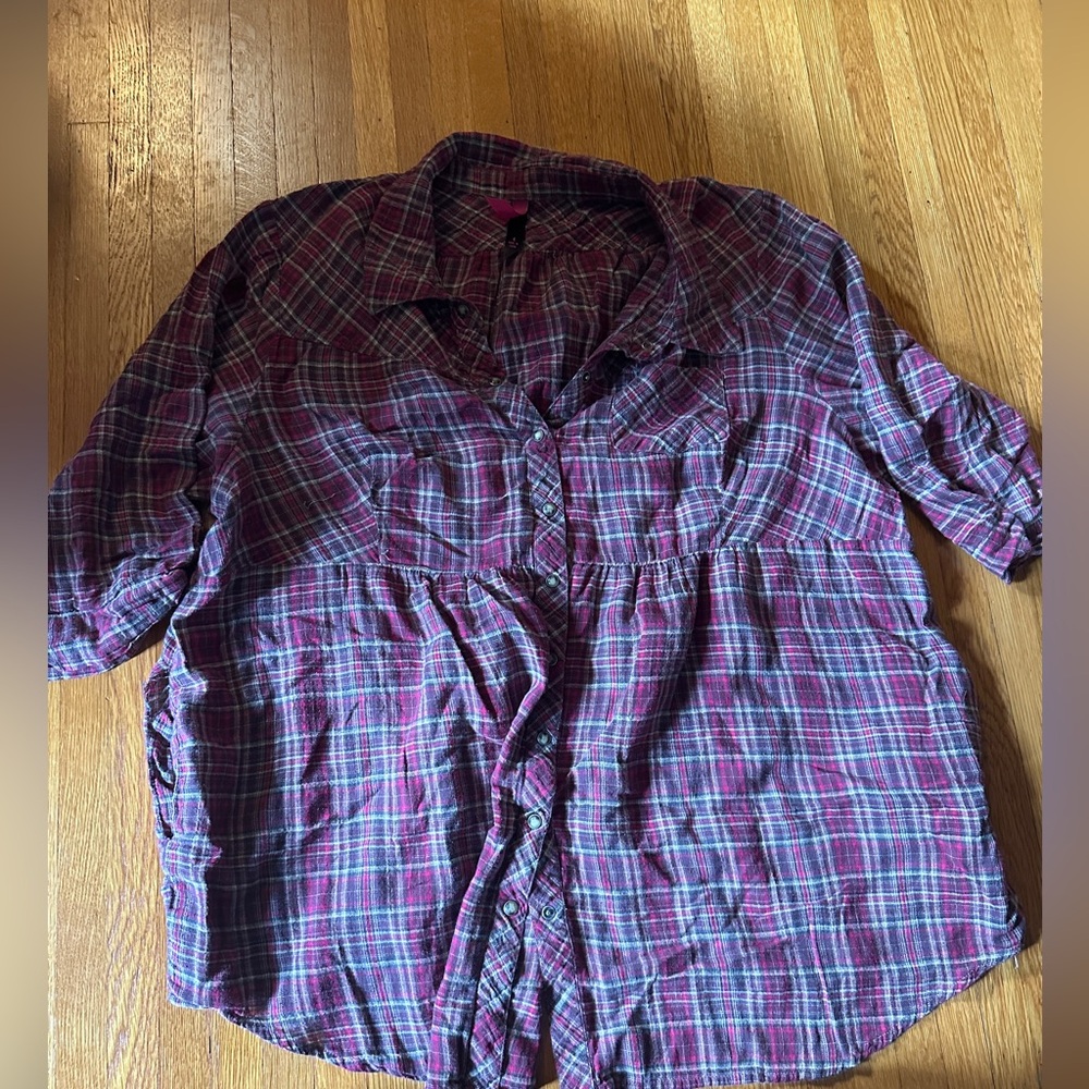 Pink Plaid Xhiliration Snap Flannel, Size 4X